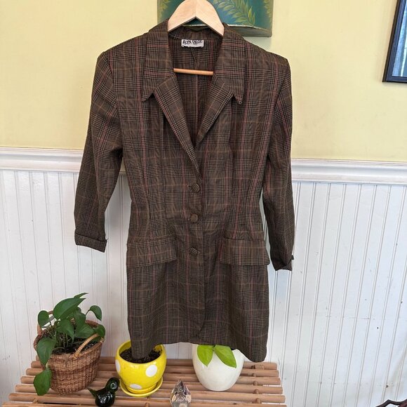 Alyn Paige Vintage 90s Long Power plaid blazer career tailored - Picture 1 of 7